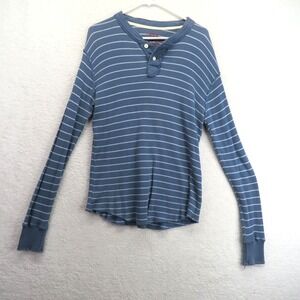 Carbon Shirt Mens Medium Blue Striped Waffle Knit Long Sleeve Henley Casual